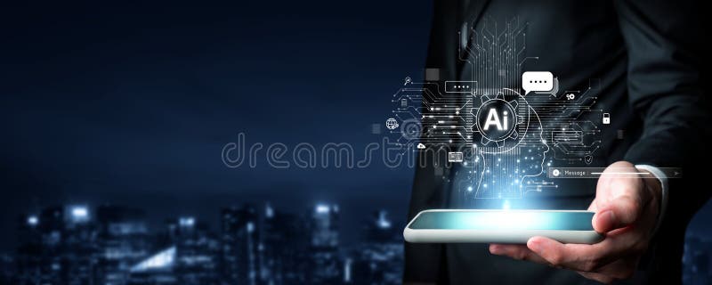 Human interact with AI artificial intelligence virtual assistant FaaS royalty free stock photography