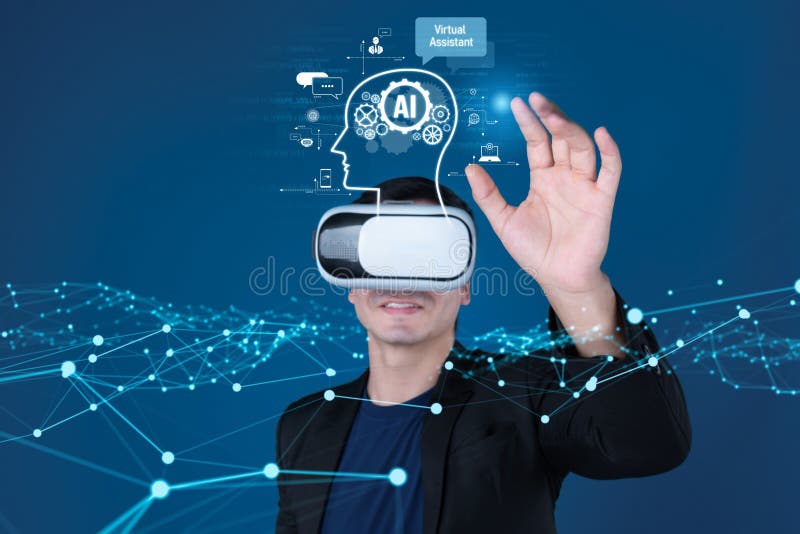 Human interact with AI artificial intelligence virtual assistant FaaS stock photos