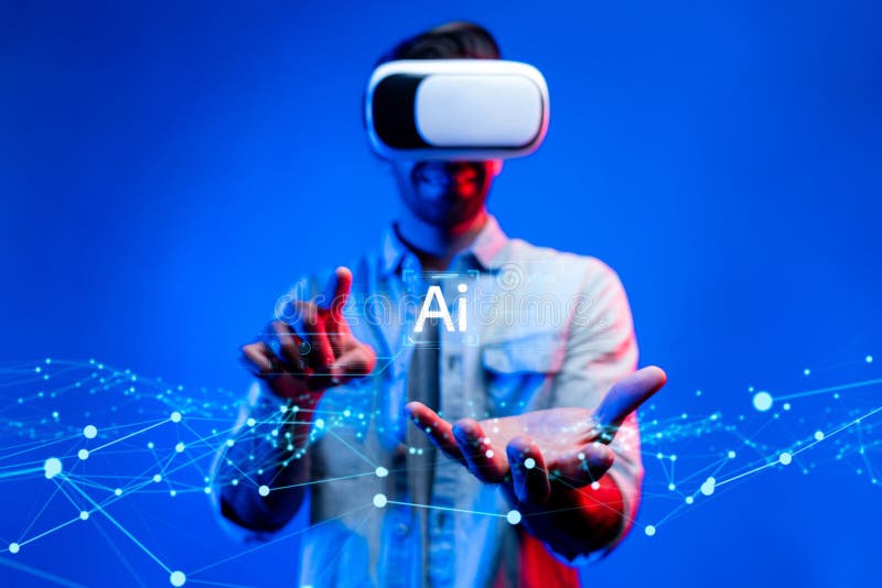 Human interact with AI artificial intelligence virtual assistant FaaS stock photo
