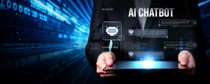 Human interact with AI artificial intelligence virtual assistant FaaS stock photo