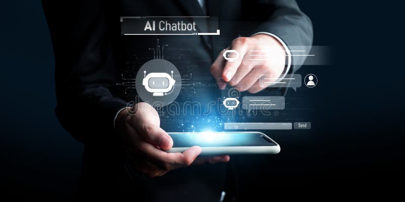 Human interact with AI artificial intelligence virtual assistant FaaS stock photo