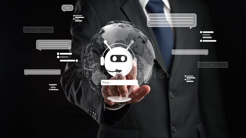 Human interact with AI artificial intelligence virtual assistant FaaS royalty free stock photo