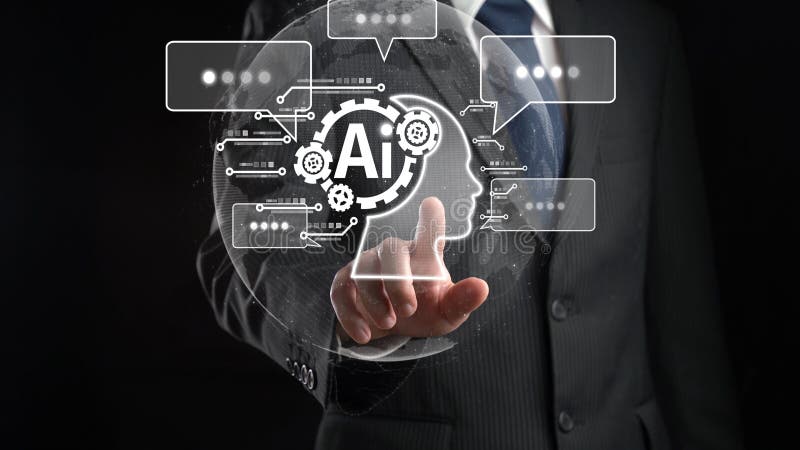 Human interact with AI artificial intelligence virtual assistant FaaS stock photo