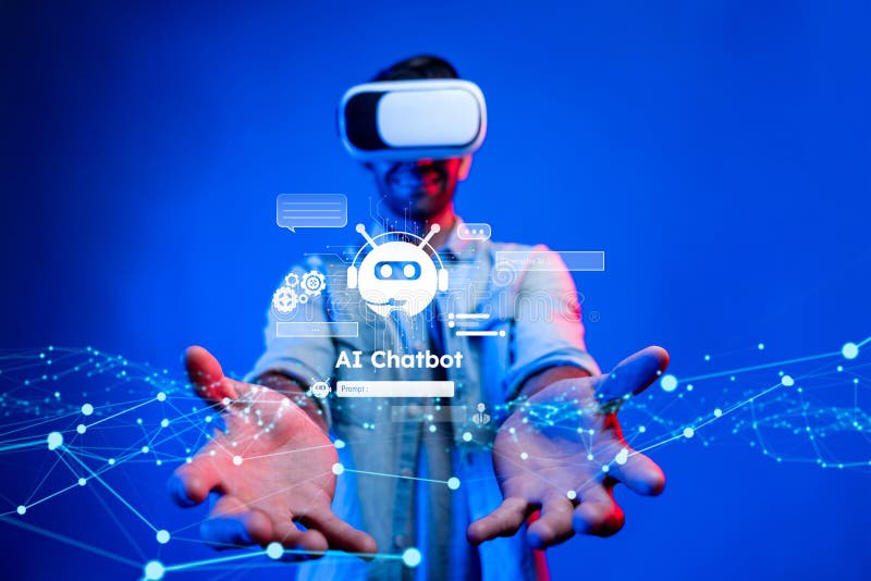 Human interact with AI artificial intelligence virtual assistant FaaS stock images