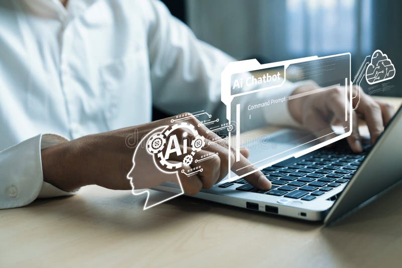Human interact with AI artificial intelligence virtual assistant FaaS royalty free stock photography