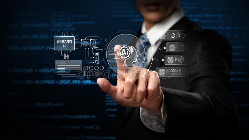 Human interact with AI artificial intelligence virtual assistant FaaS royalty free stock images