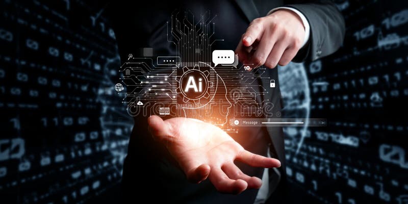 Human interact with AI artificial intelligence virtual assistant FaaS stock photos