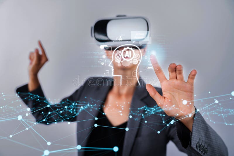 Human interact with AI artificial intelligence virtual assistant FaaS stock photography
