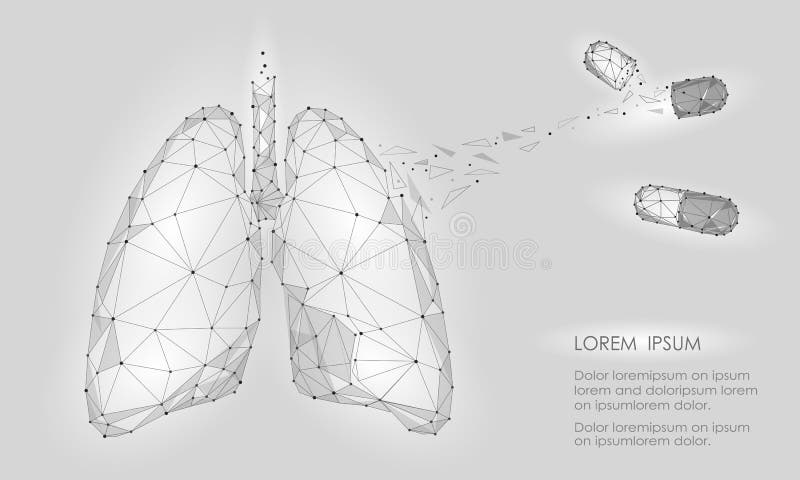Human Internal Organ Lungs Medicine Treatment Drug. Low Poly technology design. White Gray color polygonal triangle connected dots