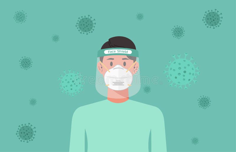 Man with n95 mask and face shield royalty free illustration