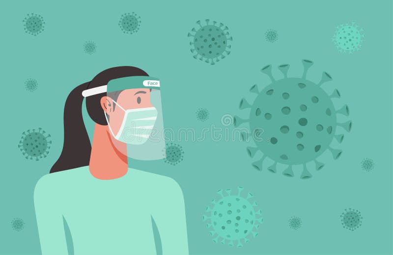 Woman wearing face shield and surgical mask vector illustration