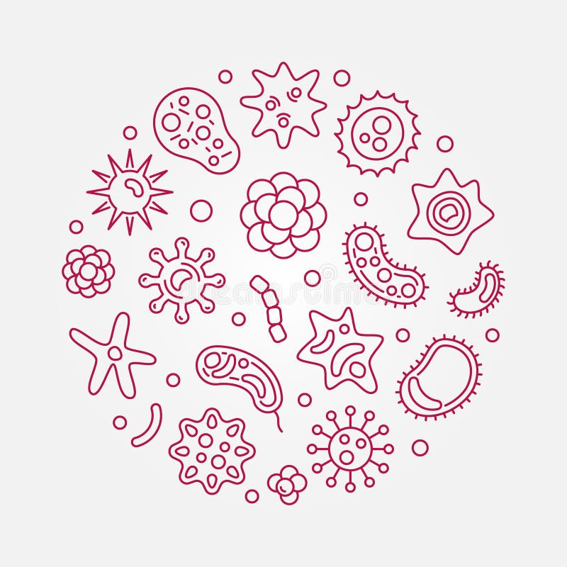 Human microbiota circular vector red outline illustration