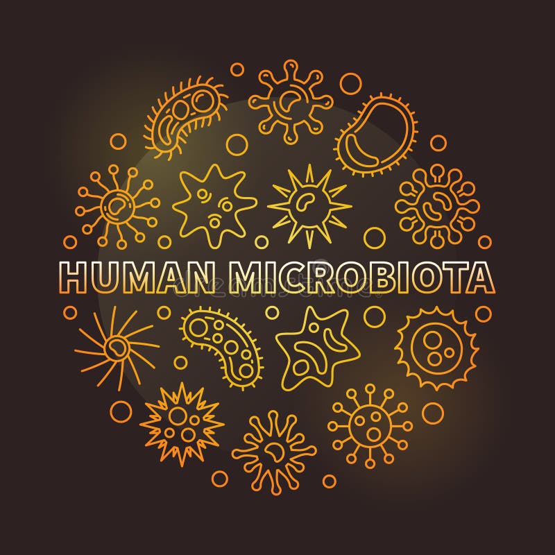 Human microbiota round vector golden outline illustration