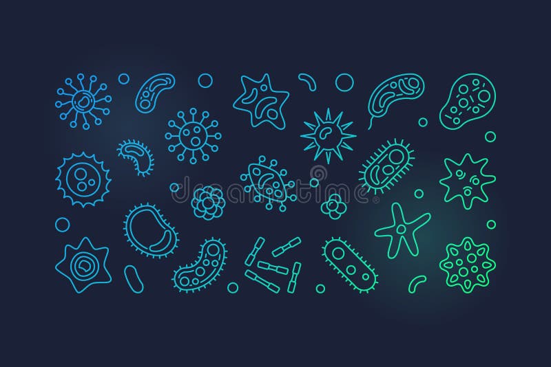 Human microbiota vector colored outline horizontal illustration