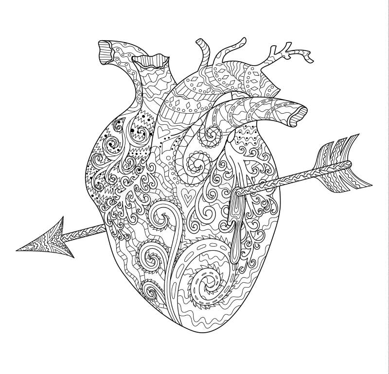 Human Patterned Heart for Coloring Book Stock Illustration