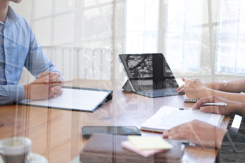 Human resource team interviewing candidate for job vacancy. applicant explaining profile for career recruitment royalty free stock image