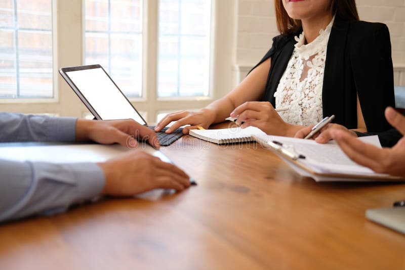 Human resource team interviewing candidate for job vacancy. applicant explaining profile for career recruitment stock images