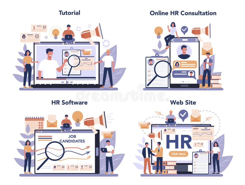 Human Resources Online Service or Platform Set. Idea of Recruitment