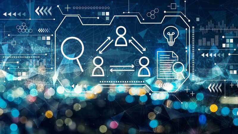 Human resources theme with blurred city at night stock illustration