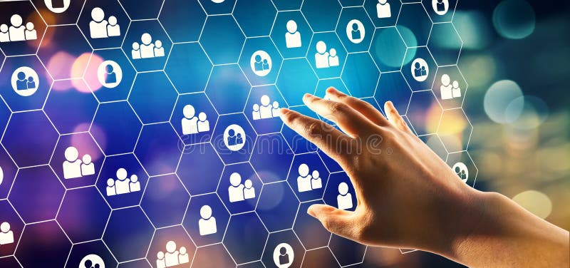 Human resources theme with hand pressing a button royalty free illustration