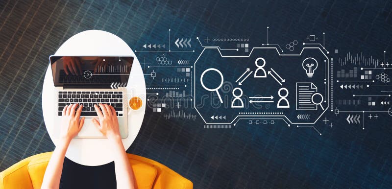 Human resources theme with person using a laptop vector illustration