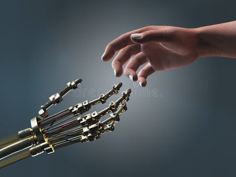 L'uomo e il robot mani che aiutano, in 3D.
