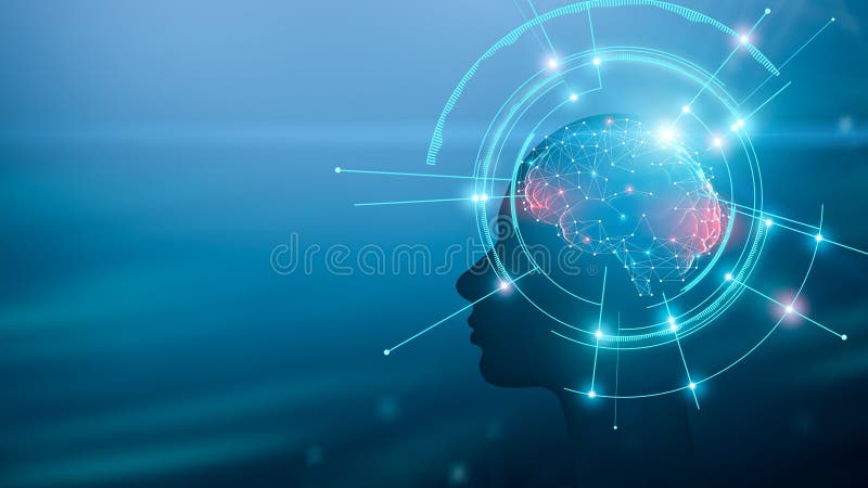Human silhouette with brain and mind working process royalty free stock image