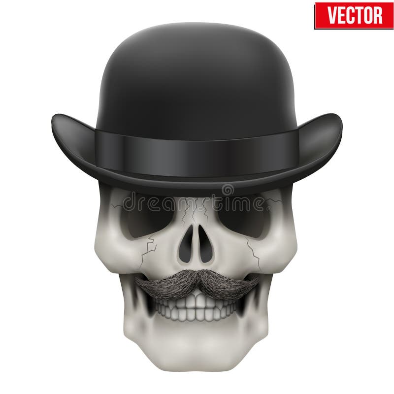 Human Skull With Black Bowler Hat Stock Vector Illustration of retro