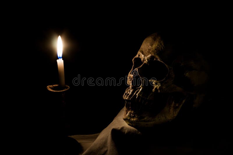 Human Skull and Burning Candle Stock Image Image of peace, christmas