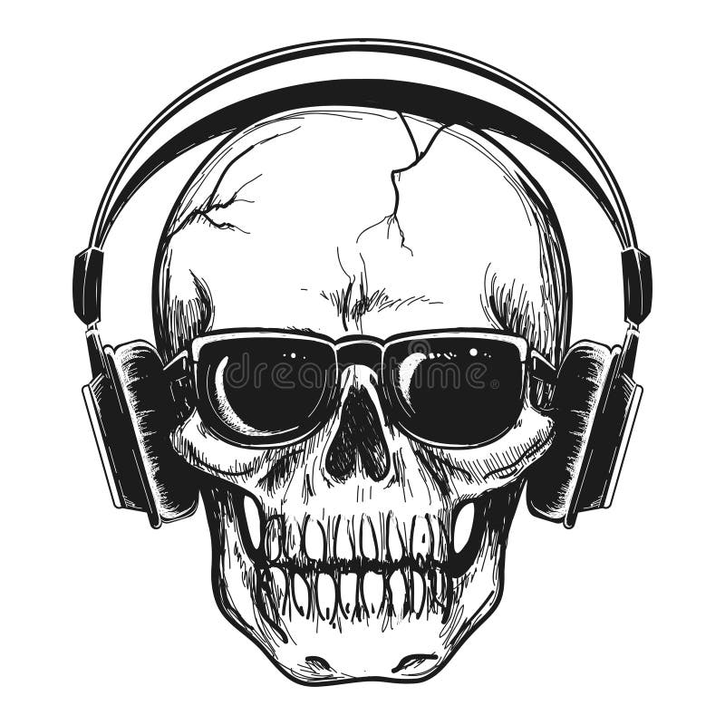 Human Skull with Headphones Stock Vector - Illustration of bone, human ...