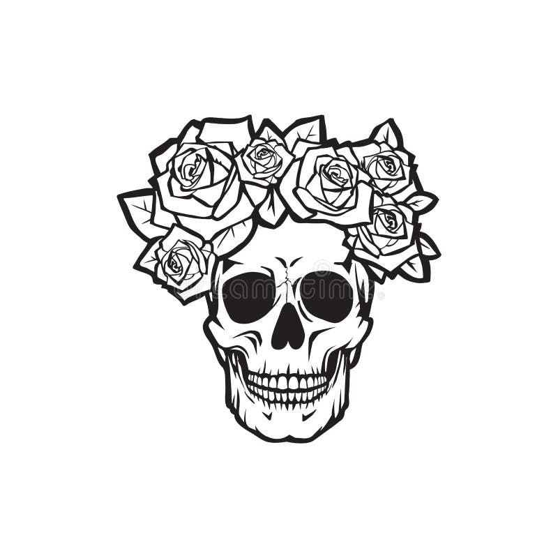 Download Human Skull With Roses Black And White Stock Vector ...