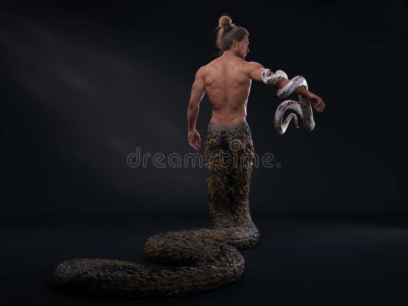 3D Render a Humansnake Hybrid Male Creature, Half Snake Half Human