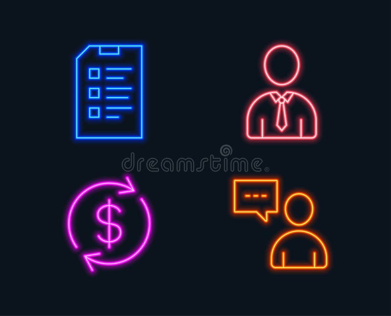 Human, Usd exchange and Checklist icons. Users chat sign. Person profile, Currency rate, Data list. vector illustration