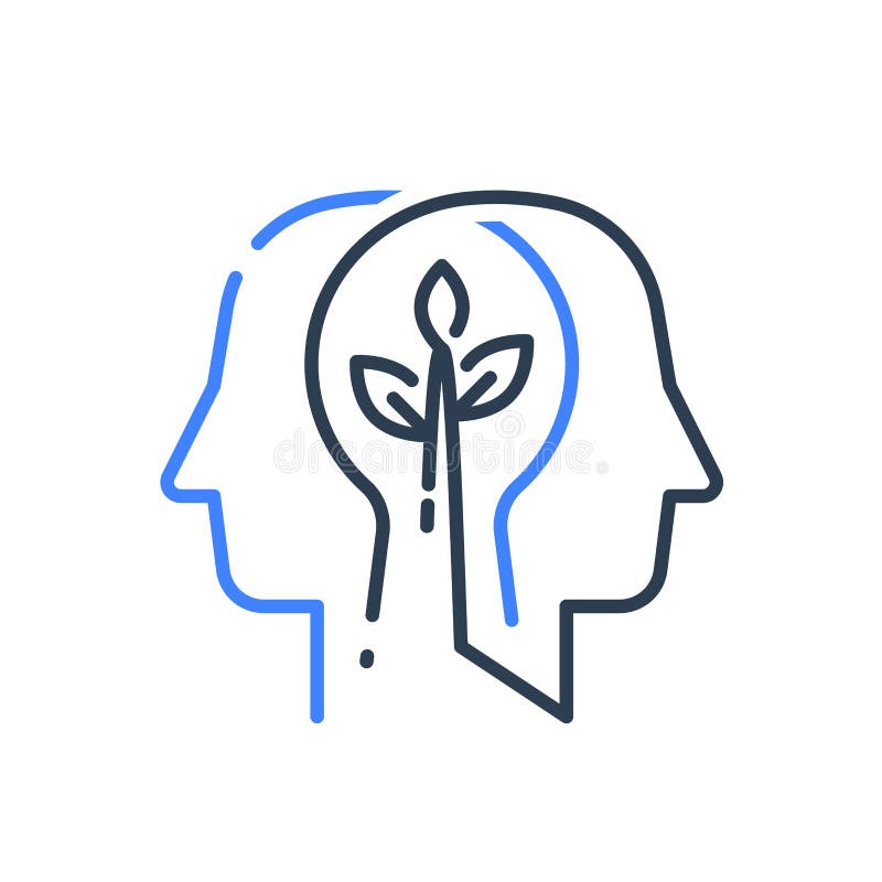 Humanhuvudets profil och växtstammen, kognitiv psykologi eller psykiatri, psykisk hälsa stock illustrationer