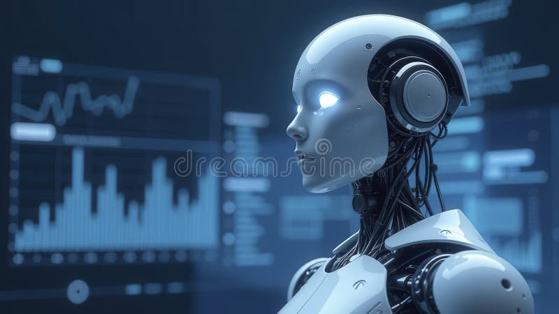 Humanoid Robot Analyzing Stock Market Data And Graphs Using Artificial Humanoid Robot Analyzing Stock Market Data And Graphs Using Artificial