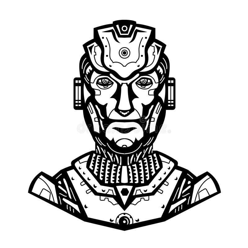 Humanoid Robot Cyborg Head Front View Mascot Retro ilustracji