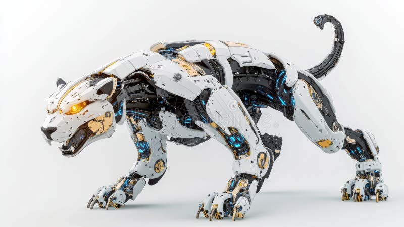 Humanoid robot programmerar på datorn på modernt kontor royaltyfria bilder