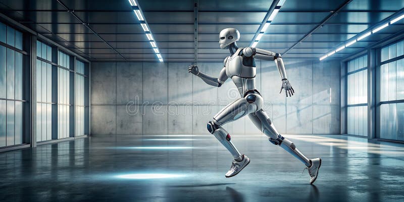 Humanoid Robot Running In Empty Abstract Space Ai Created Content Stock Humanoid Robot Running In Empty Abstract Space Ai Created Content Stock