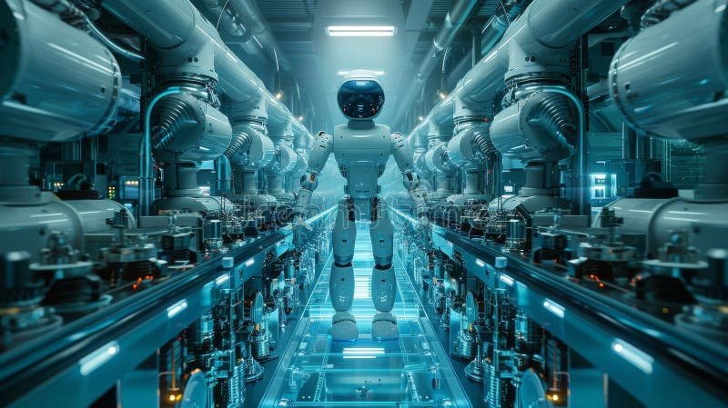 A humanoid robot in a working atmosphere royalty free stock photo