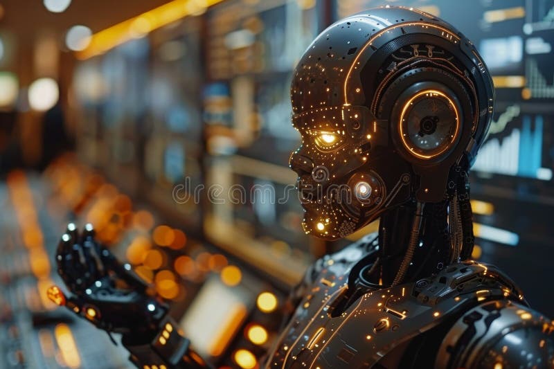 A humanoid robot in a working atmosphere royalty free stock image