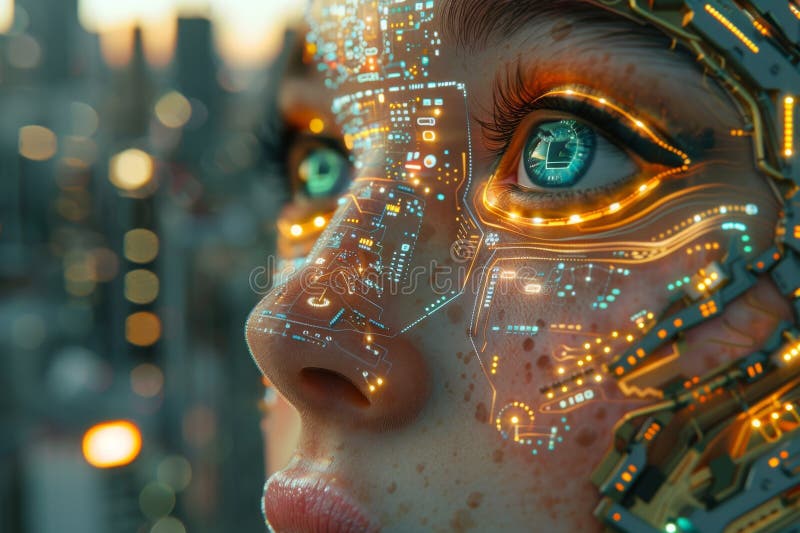 A humanoid robot in a working atmosphere royalty free stock photos