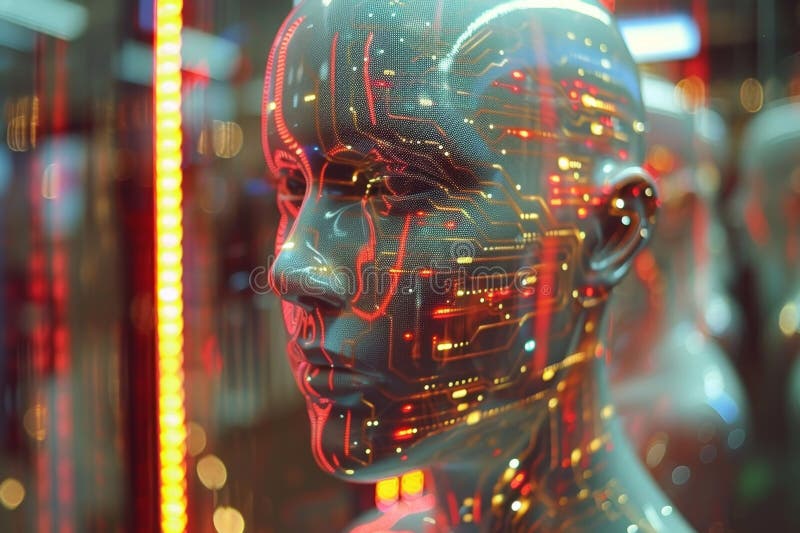 A humanoid robot in a working atmosphere stock photo