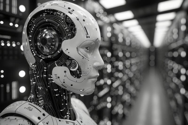 A humanoid robot in a working atmosphere royalty free stock photography