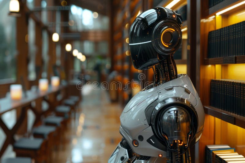 A humanoid robot in a working atmosphere stock photo