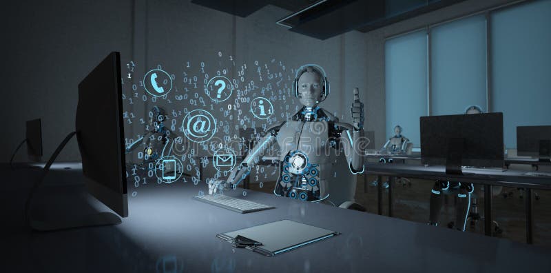 Humanoid robota centrum telefonicznego Ok ilustracja wektor