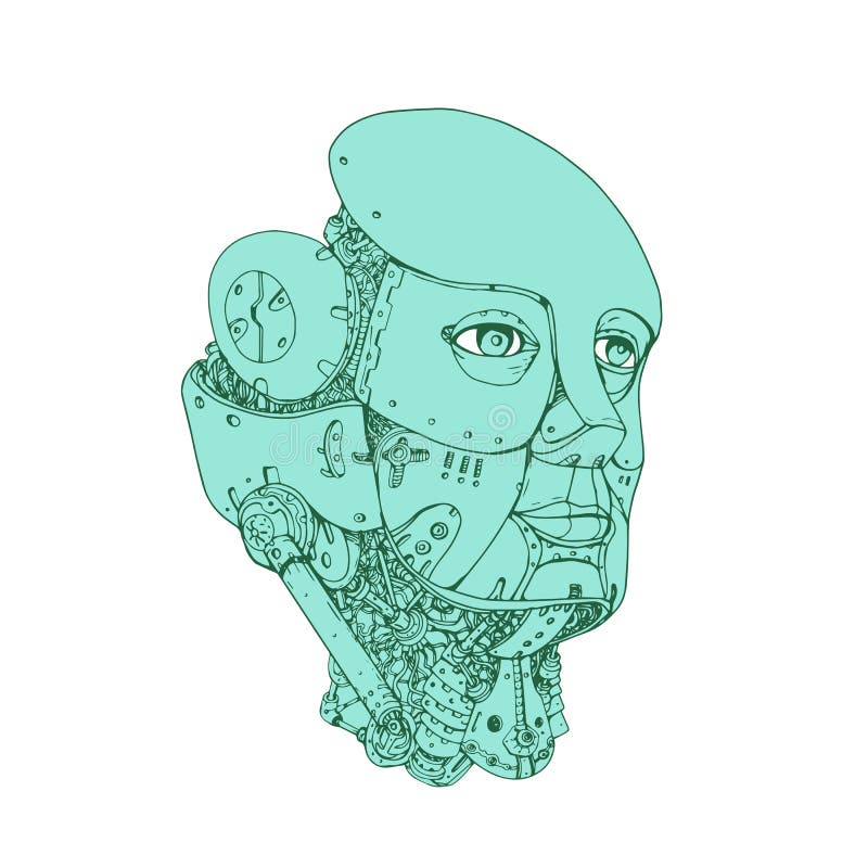 Humanoid robota głowy kobieta Monoline ilustracja wektor