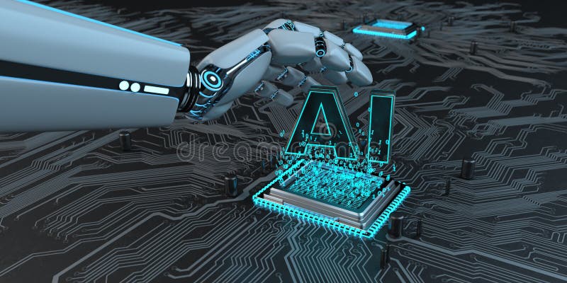 Humanoid robota mikroukład AI ilustracja wektor