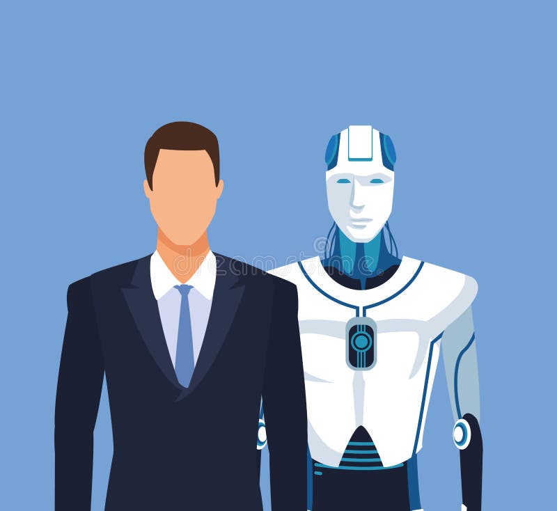 Humanoid Roboter und Geschäftsmann vektor abbildung Humanoid Roboter und Geschäftsmann vektor abbildung