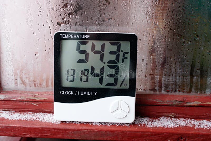 Humidity indicator is indicated on the hygrometer of the device. An image of electronic device to check temperature and humidity