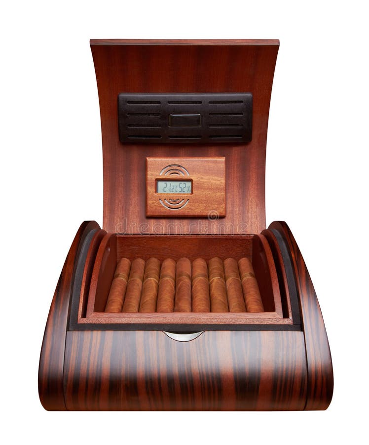 Humidor abierto con los cigarros imagen de archivo libre de regalías Humidor abierto con los cigarros imagen de archivo libre de regalías